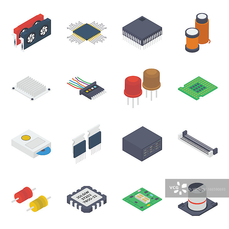 电脑内部设备2.5D矢量素材图片素材