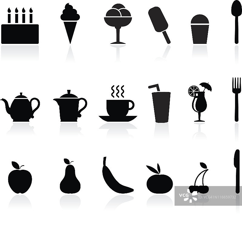 甜点黑白免版税矢量图标集图片素材