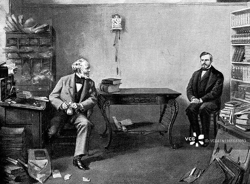 19世纪美国波士顿老街角书店中的威廉·蒂克诺图片素材