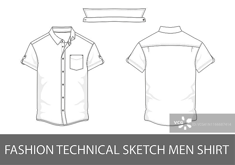 男士短袖衬衫的时尚技术草图图片素材