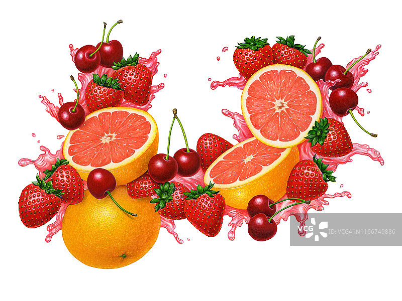 草莓樱桃飞溅图片素材