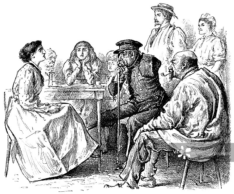 19世纪女人为众人讲故事图片素材