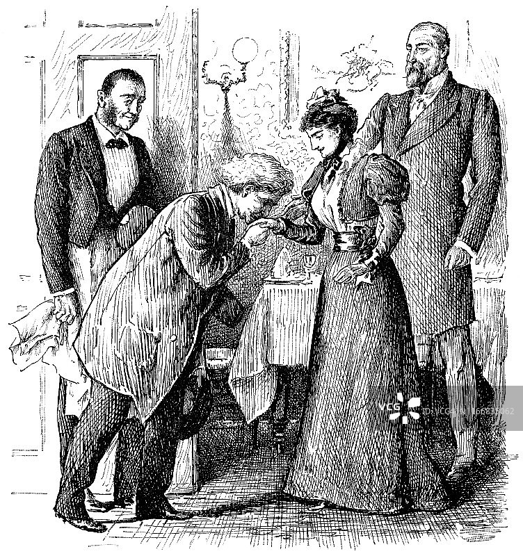 19世纪美国纽约市：夫妇欢迎客人图片素材