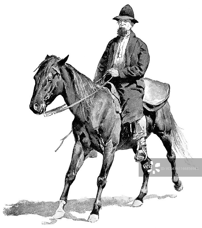 19世纪美国邮政服务：骑马穿越弗吉尼亚州阿勒格尼山脉图片素材