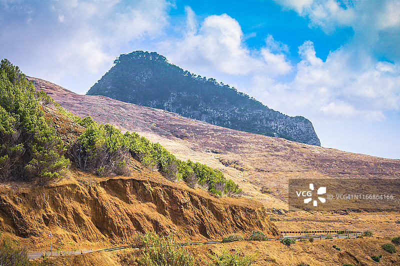 蜿蜒的山路和多云的蓝天图片素材