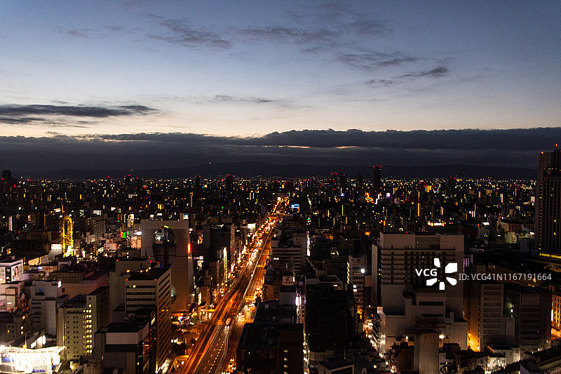 大阪城市街道灯光夜景图片素材