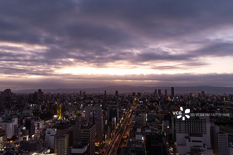 大阪城市街道灯光夜景图片素材