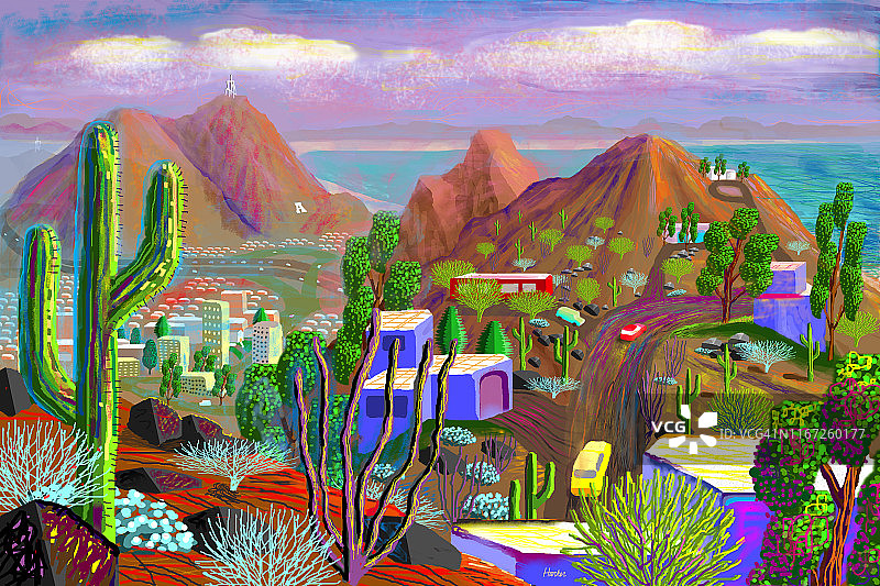 民间奇幻沙漠海洋景观城市场景绘画图片素材