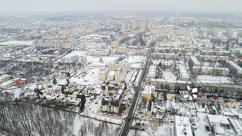 冬季城市全景航拍：俄罗斯加里宁格勒（原柯尼斯堡，东普鲁士）图片素材