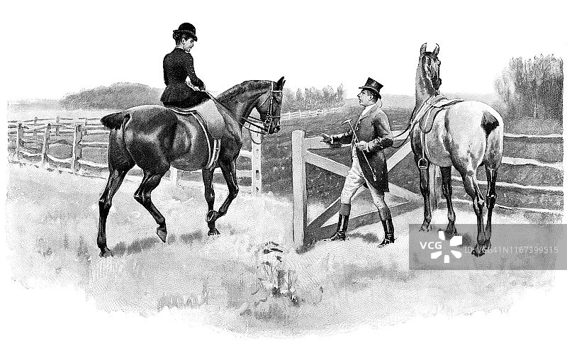 情侣在美国弗吉尼亚州骑马（19世纪）图片素材