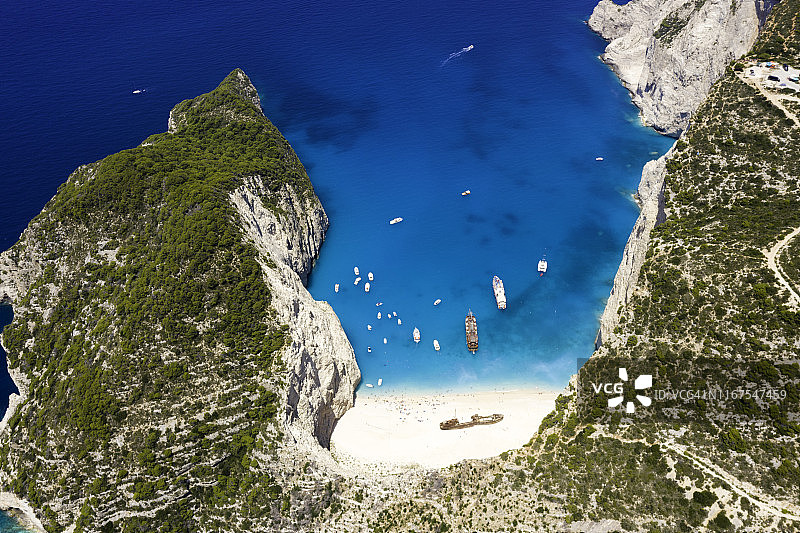 希腊扎金索斯沉船滩鸟瞰图图片素材