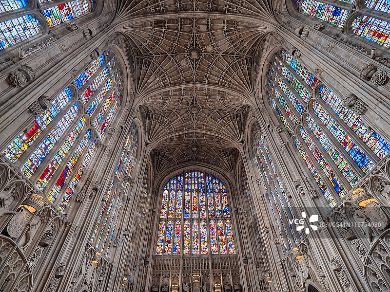 英格兰剑桥国王学院教堂内部天花板图片素材