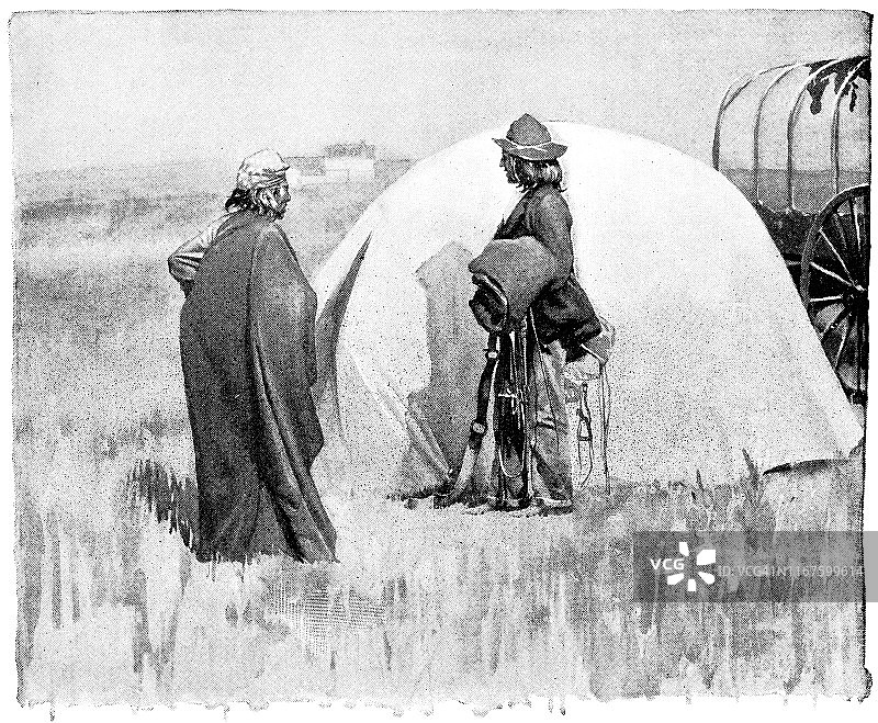 美国北达科他州的苏族原住民和圆锥形住所，19世纪图片素材