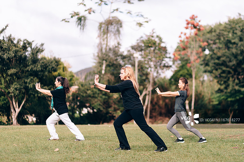 户外太极拳训练的妇女们图片素材