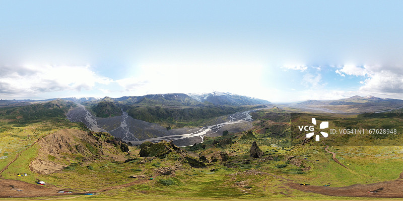 冰岛索斯莫克山谷360度航拍景观图片素材
