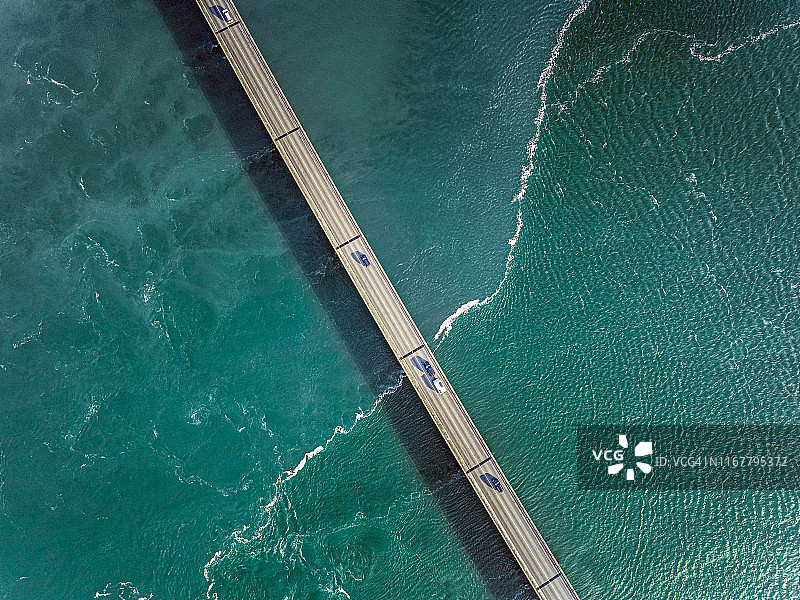 河流和桥梁的航拍照片，有汽车图片素材