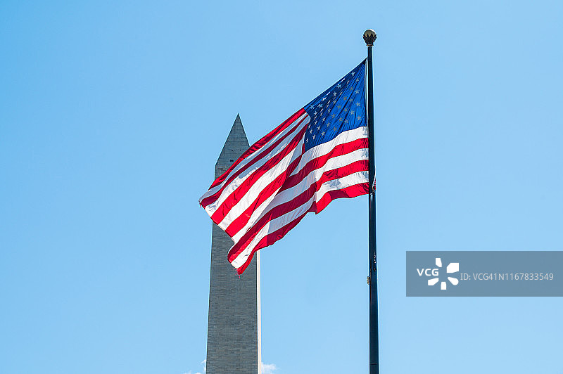 美国国旗与华盛顿纪念碑图片素材