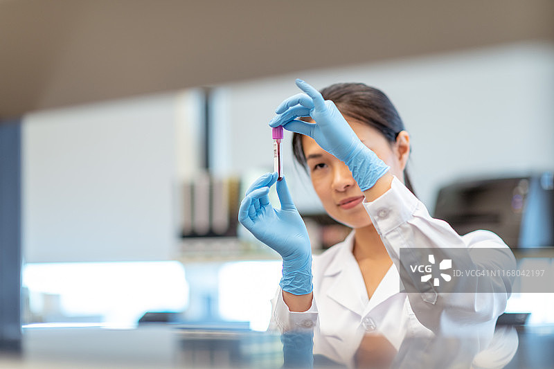 分析少量血液样本的生物化学家图片素材