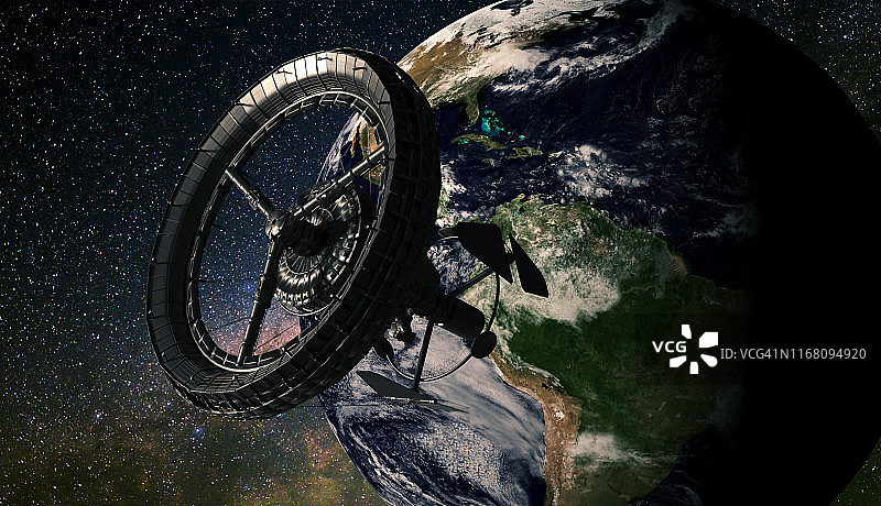 空间站绕地球美洲轨道运行图片素材