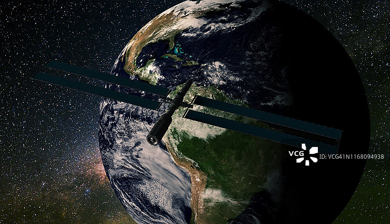 卫星在美洲上空绕地球运行图片素材