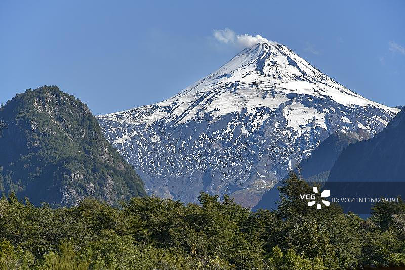 智利阿劳卡尼亚大区普孔，比亚里卡雪火山图片素材