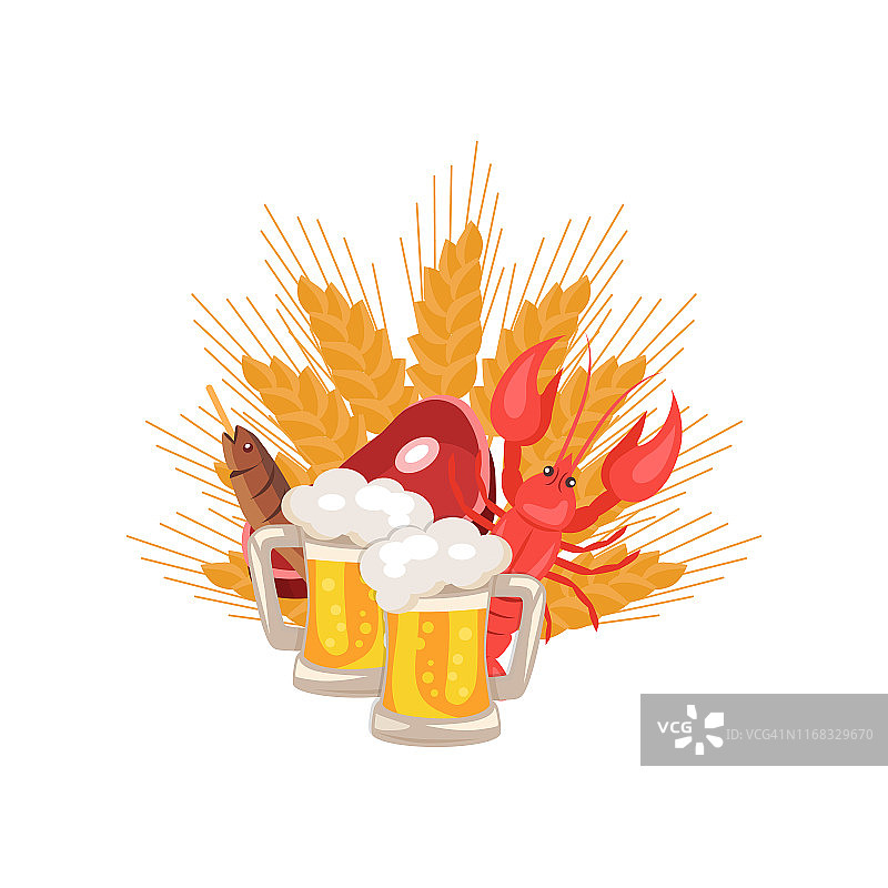 啤酒节的啤酒和小吃矢量插画图片素材