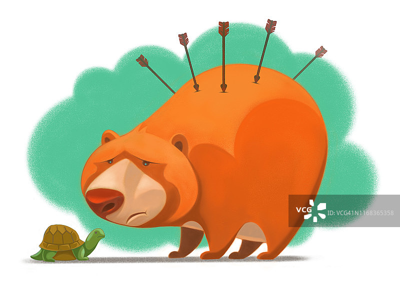 伤心的熊遇见了乌龟图片素材