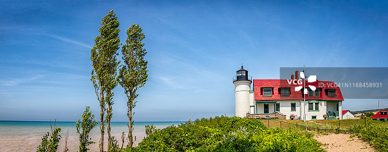 密歇根湖贝齐角灯塔全景图片素材