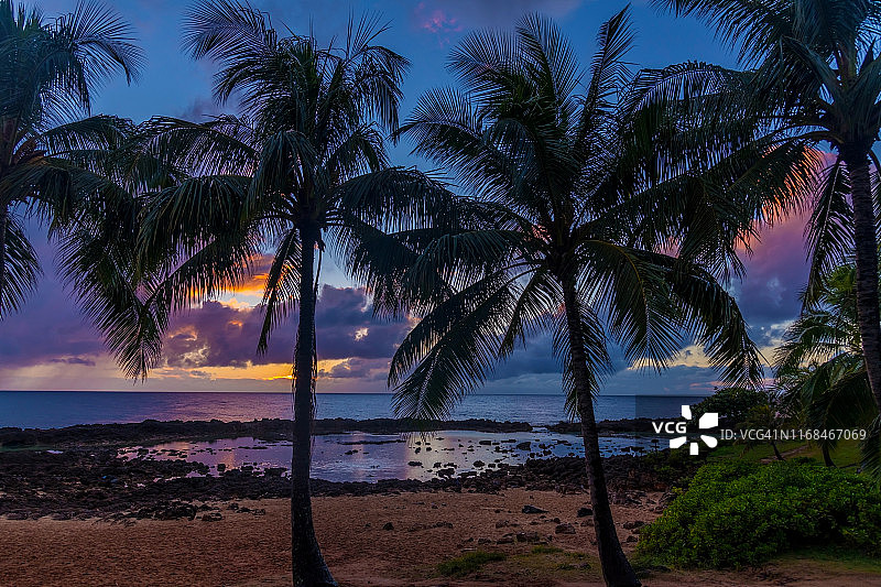 鲨鱼湾的彩色日落图片素材