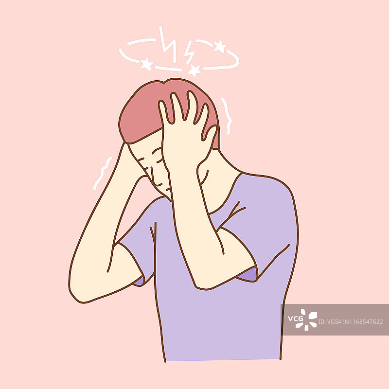 健康与疼痛：压力过大的年轻人出现强烈紧张性头痛图片素材