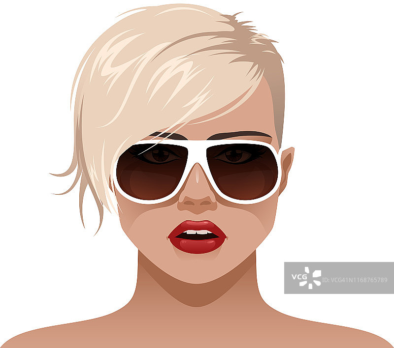 戴太阳镜的精灵短发年轻白人女孩图片素材