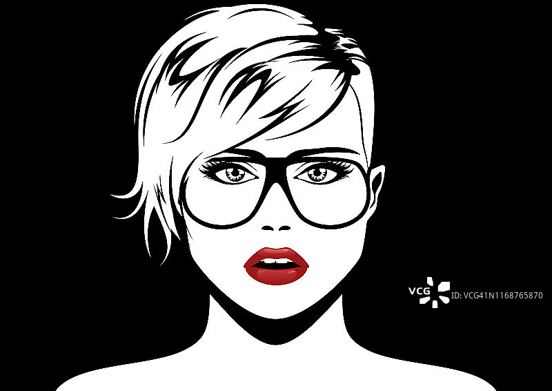 戴太阳镜的精灵短发年轻白人女孩图片素材