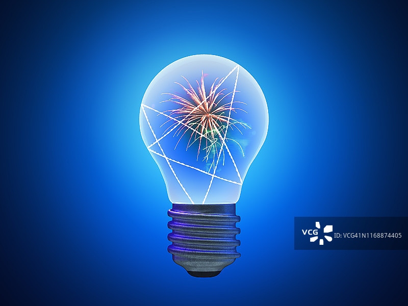 灯泡里四处飞溅的烟花图片素材