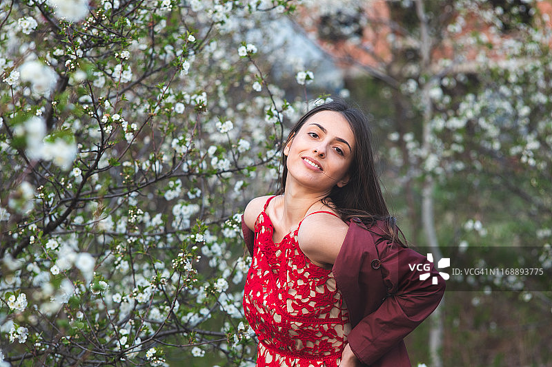 盛开的树木中的浪漫肖像图片素材