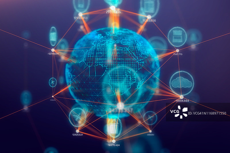 3D空间中的全球通信连接技术图标，物联网概念，互联网和全球连接图片素材