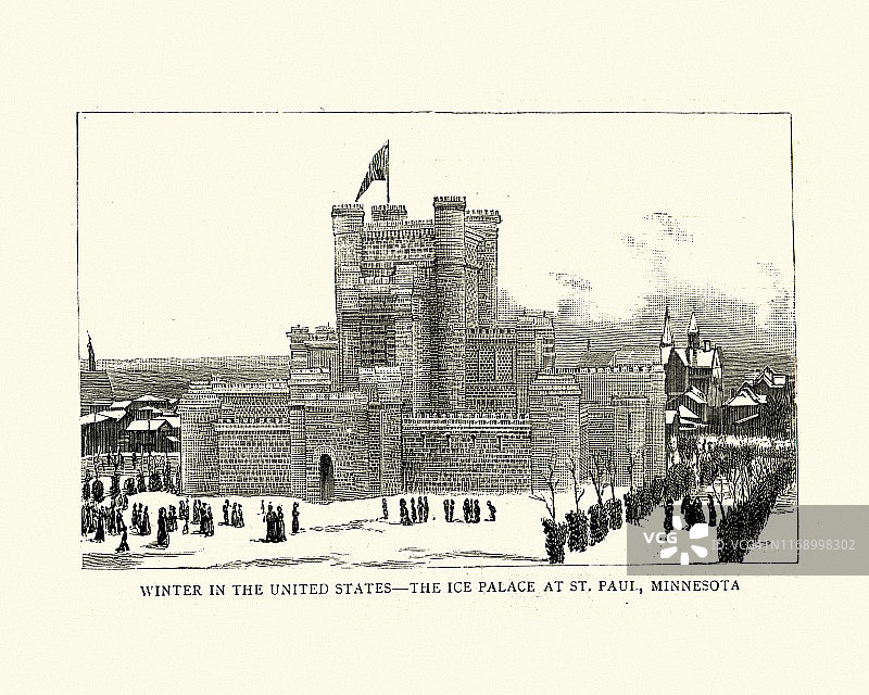 19世纪明尼苏达州圣保罗市的冰宫城堡图片素材