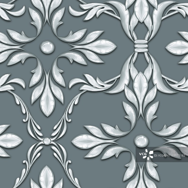 无缝银色巴洛克图案图片素材