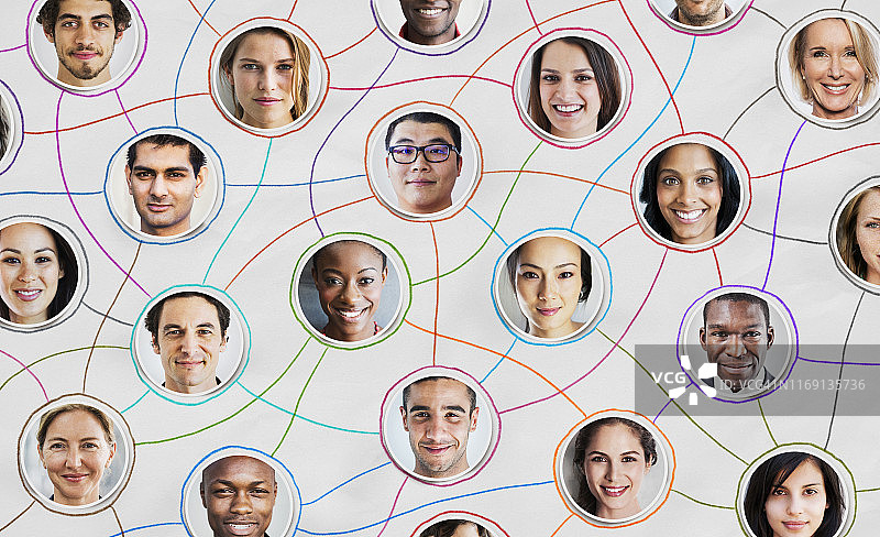多人种面孔徽章贴纸连线图片素材