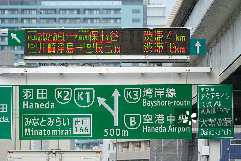 日本城市高速公路上的道路指示牌图片素材