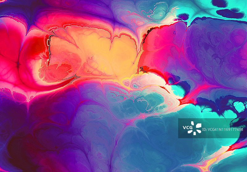 创意彩色Ebru背景与抽象绘制的波浪图片素材