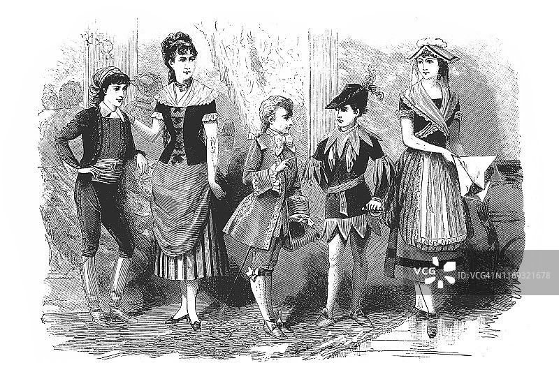 维多利亚时期儿童世界服饰：法国，意大利，19世纪时尚图片素材