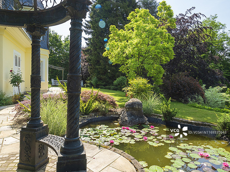德国新艺术风格别墅与睡莲池，1929年图片素材