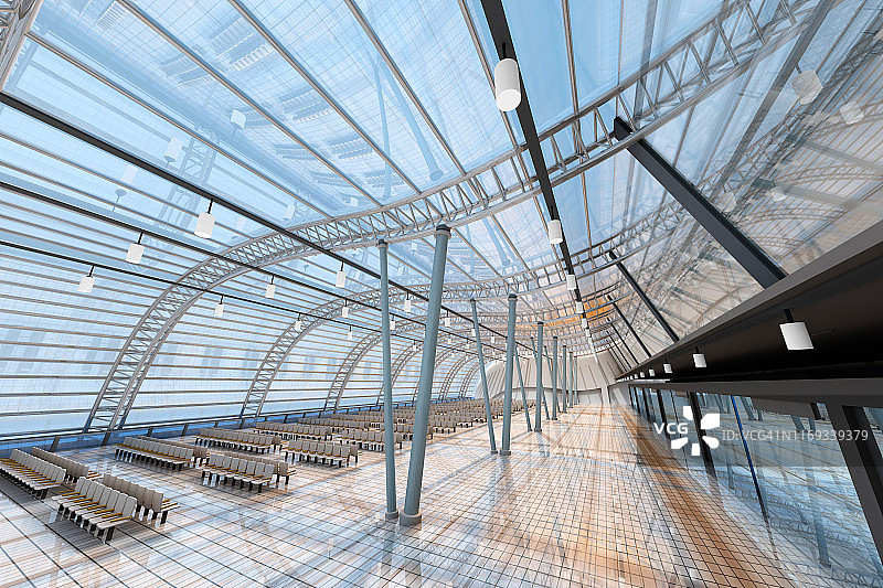 空旷的机场出发区3D渲染图片素材