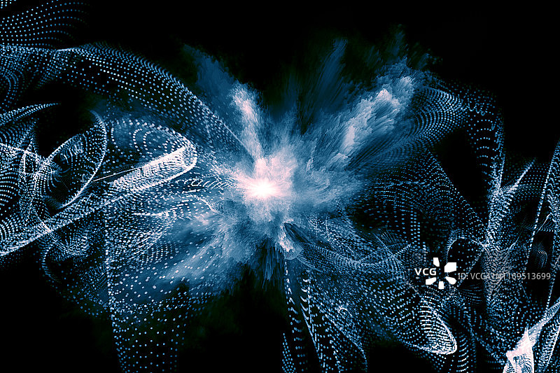 粒子爆炸，物理、数学和核研究领域的科学幻想主题图片素材