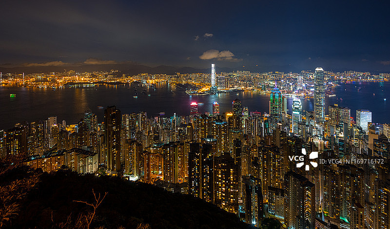 香港太平山顶维多利亚港日落景色图片素材