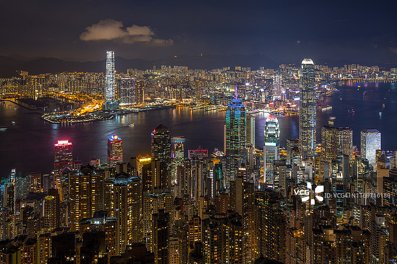 香港太平山顶维多利亚港日落景色图片素材