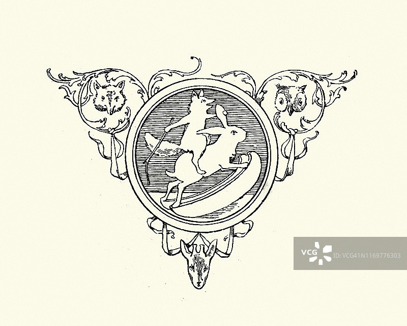 狐狸骑兔子民间故事图案图片素材