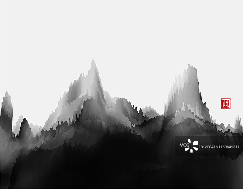 黑白中国山水画图片素材