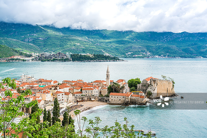 黑山布德瓦城镇鸟瞰图片素材