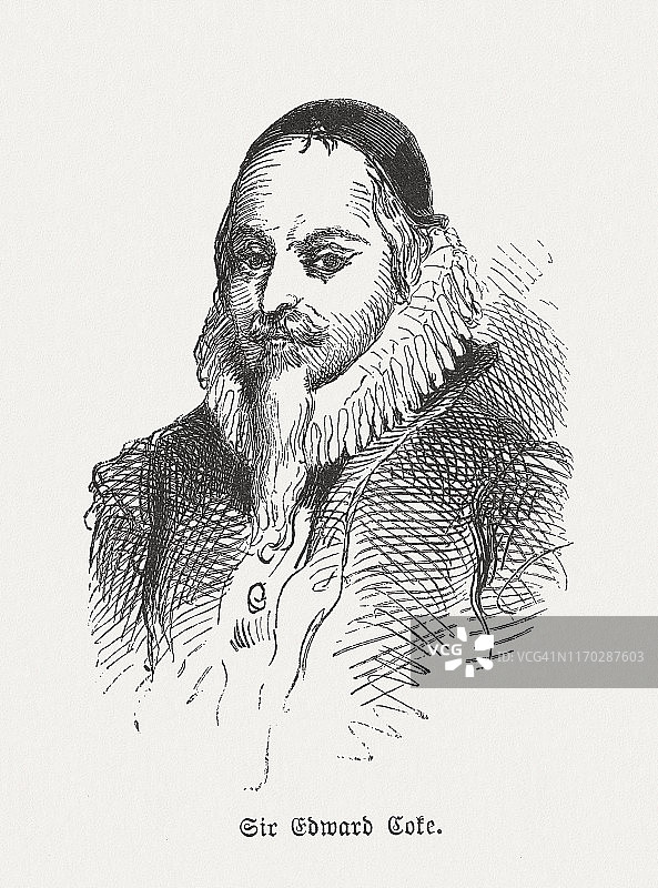 爱德华·科克爵士 (1552-1634)，英国法官和政治家，1876年出版图片素材